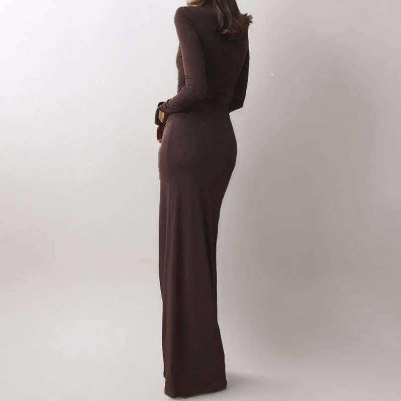 2025 Spring Fashionable And Sexy Slit Hip Hugging Long New Spicy Girl High Collar Slimming Dress KLMY