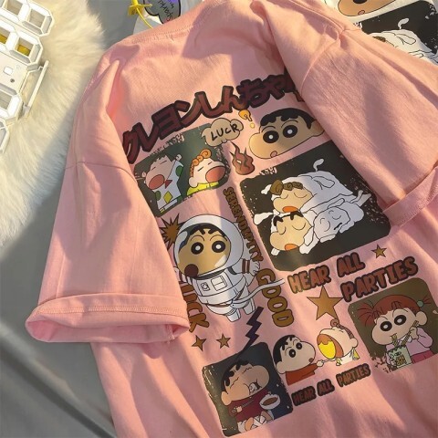 2025 Summer Couple Anime Cartoon Loose Half Short Sleeve T-shirt Designer Girls' Top Fashion Trend Trendy Short Sleeve1