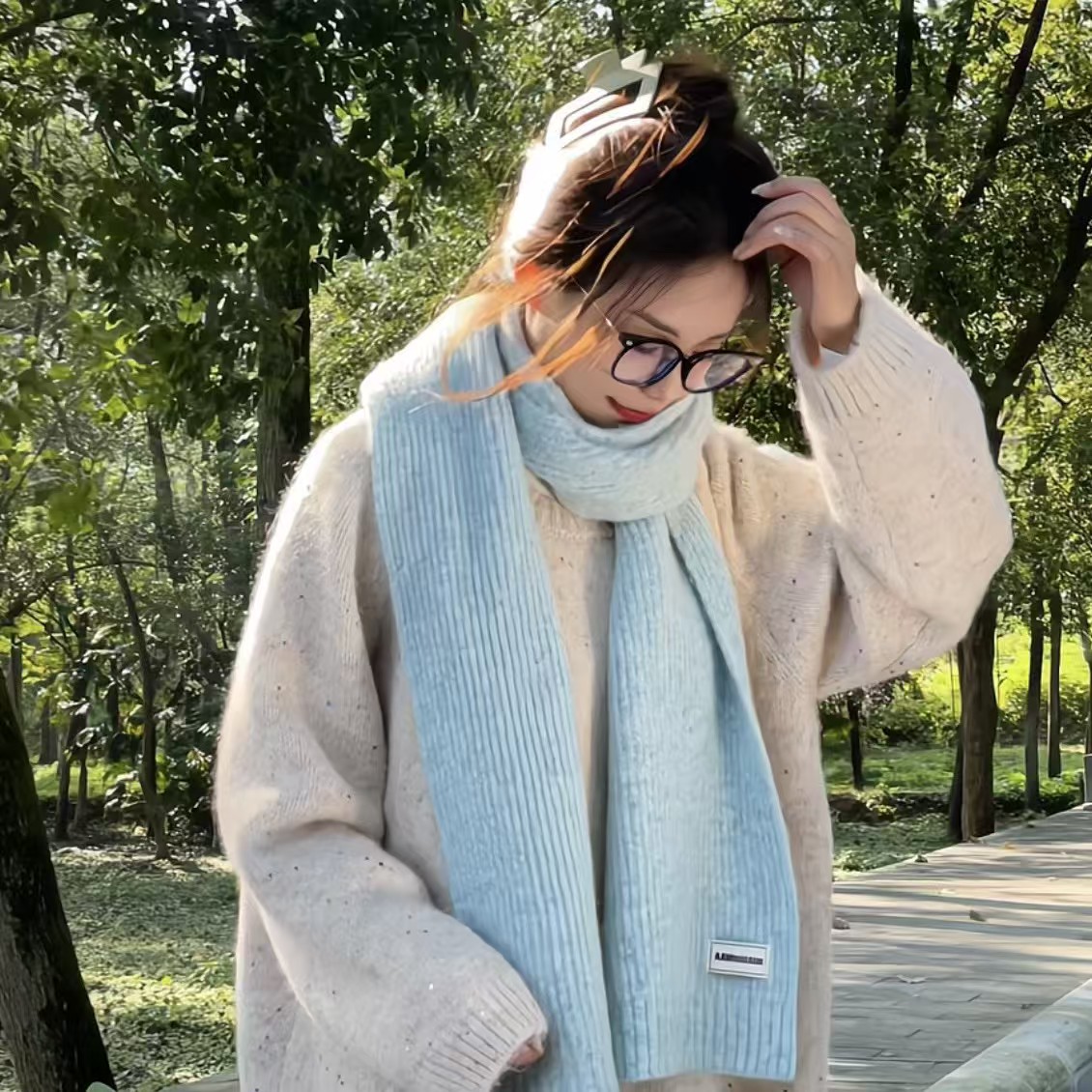 K094 Korean version solid color soft waxy knitted scarf for women 2025 new versatile warm and cold-proof woolen shawl neck scarf internet celebrity
