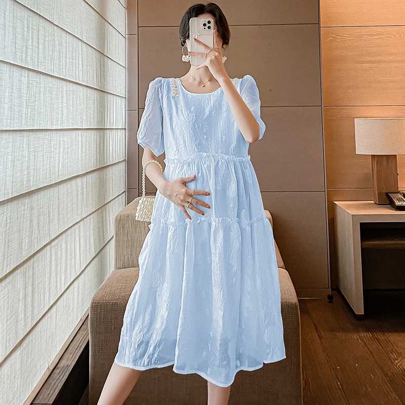 New Summer Casual Dresses For Pregnant Ladies Premama Contrast Color Beachwear Maxi Dress Maternity Gown Pregnancy Women ClothesT250311