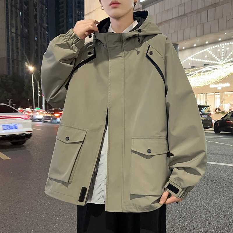 2025 New Spring Jacket Men Korean Fashion Unisex Hooded Windbreaker Multi-Pockets Casual Jackets Oversized Coat Plus Size 8XLT250311