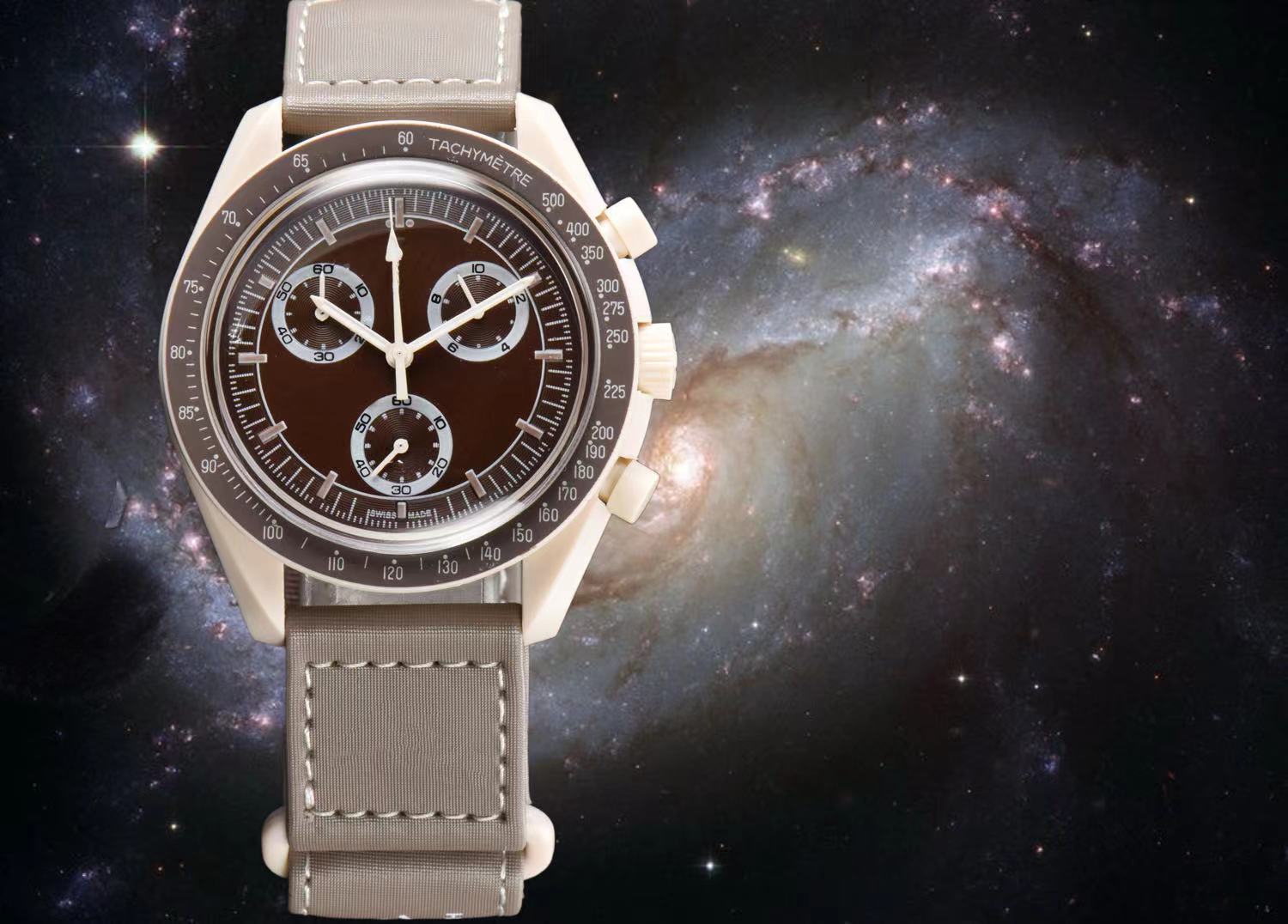 NEW Cold Moon watch High Quality Full Function Chronograph Designer Mission To Mercury 42mm Nylon Watches Quartz Clock Relogio Masculino EARTH PHASE Mens Watches 1