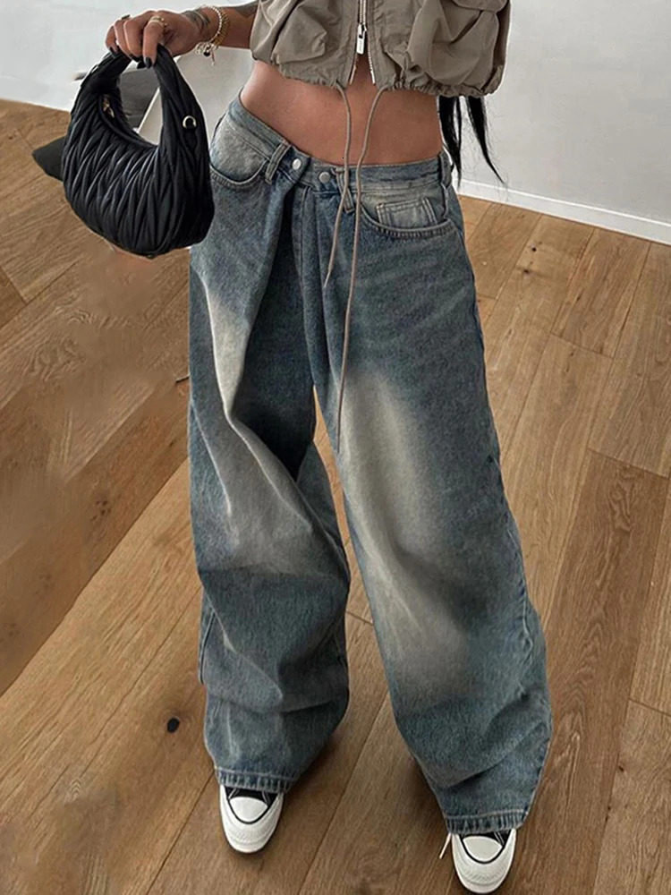 Rockmore Streetwear Baggy Jeans Women Fashion Low Waist Jean Pants Y2K Vintage Casual Oversize Straight Washed Denim Trousers 250311