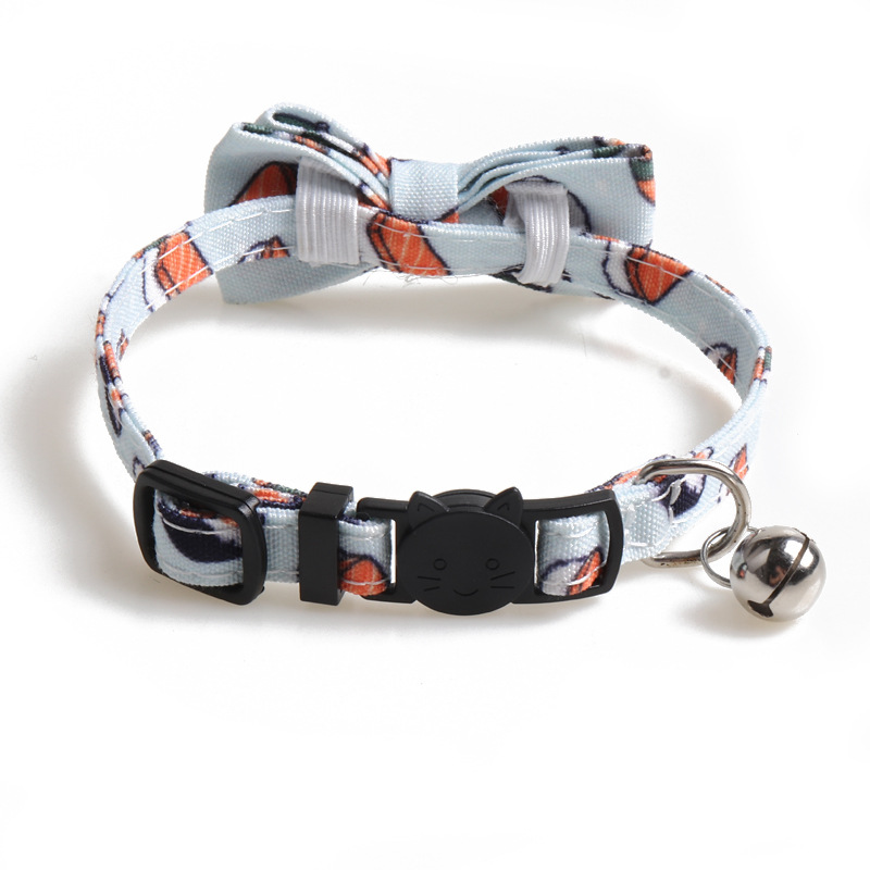 Delicious Food Printing Cat Collars with Bow Tie, Adjustable Cat Tie with Bells Safety Buckle Cute Pet Food Series Collars for Small Dogs and Cats Boy
