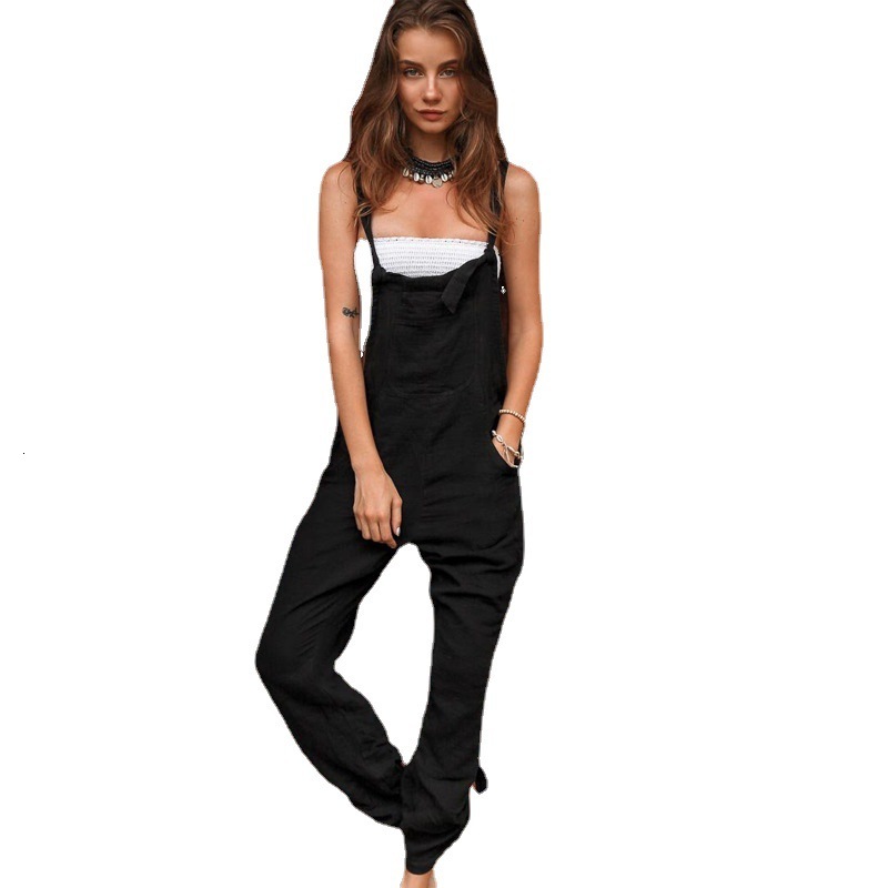 Ins Autumn Casual Beach Pants Solid Color Wide Leg Sunscreen Jumpsuit Strap Pants