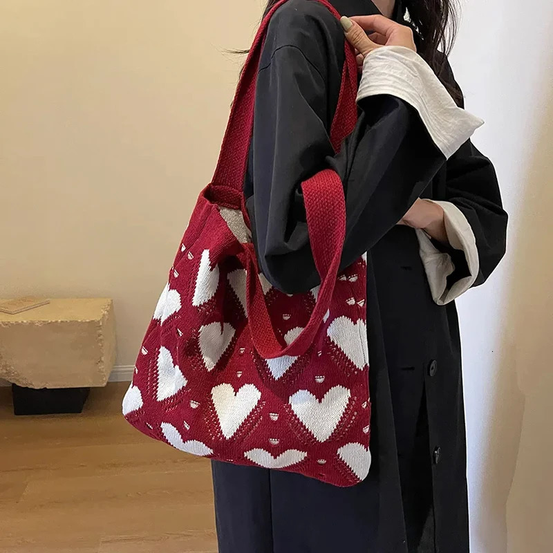 Weave Love Womens Bag Knitted Handbag Shoulder for Women Casual Large Capacity Commuting Crochet 250311