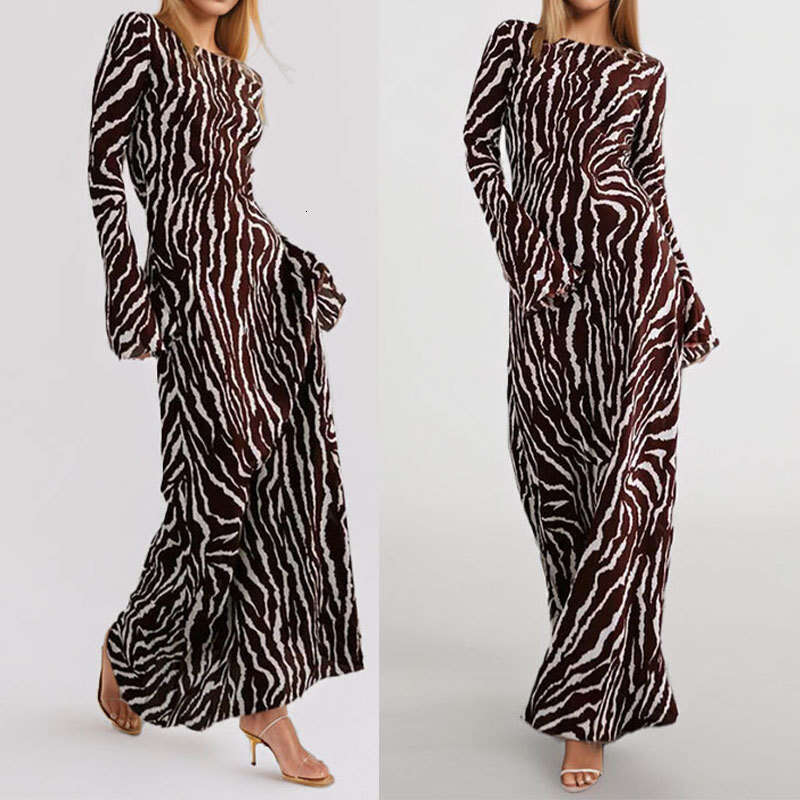 2025 Women's Summer New Style Elegant Printed Round Neck Long Sleeve Casual Dress KLMY
