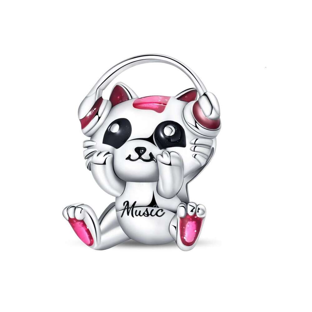 925 Sterling silver Charms Cat Series Rock Music Cat Bead DIY Jewelry Accessories Fit Snake Bead Bracelet For women jewelry gift