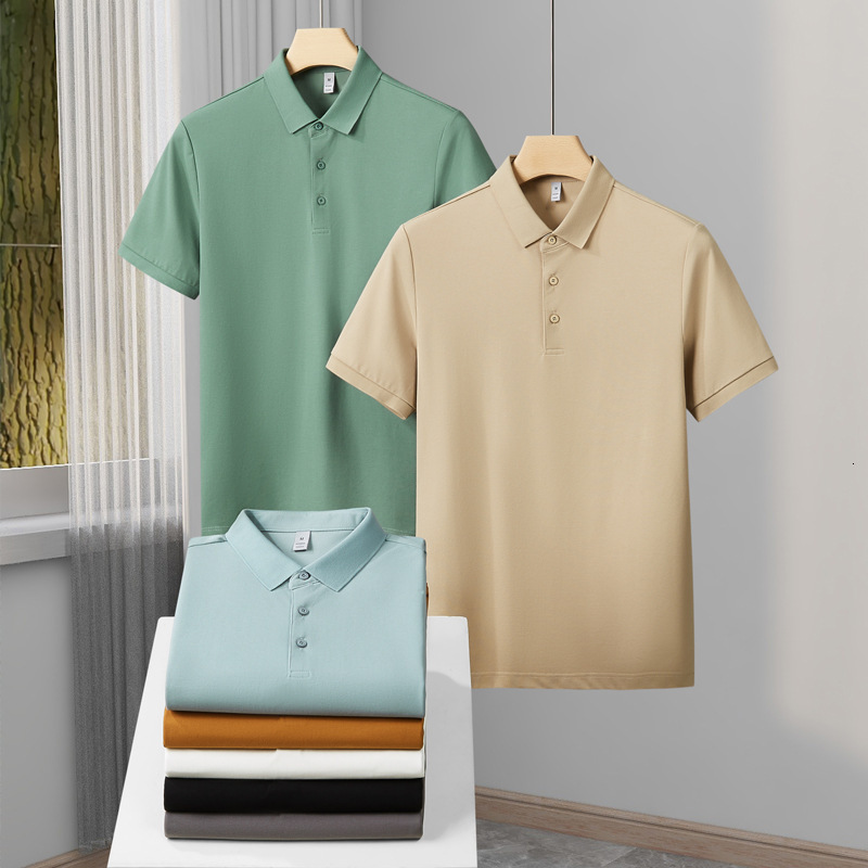 Men's polo shirt short sleeved business solid color lapel T-shirt casual 2025 new summer thin design pearl cotton versatile tracksuit