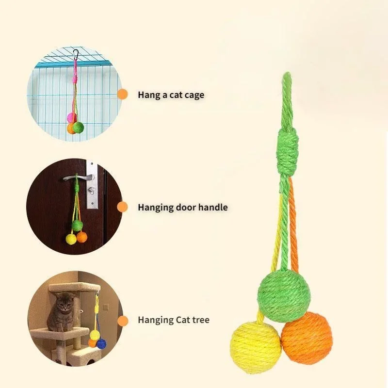 Cat Toys Pet Cat Scratch Toy Hanging Sisal Ball Built-in Bell Interactive Toy Cats Rope Ball Chew Toys Cat Supplies