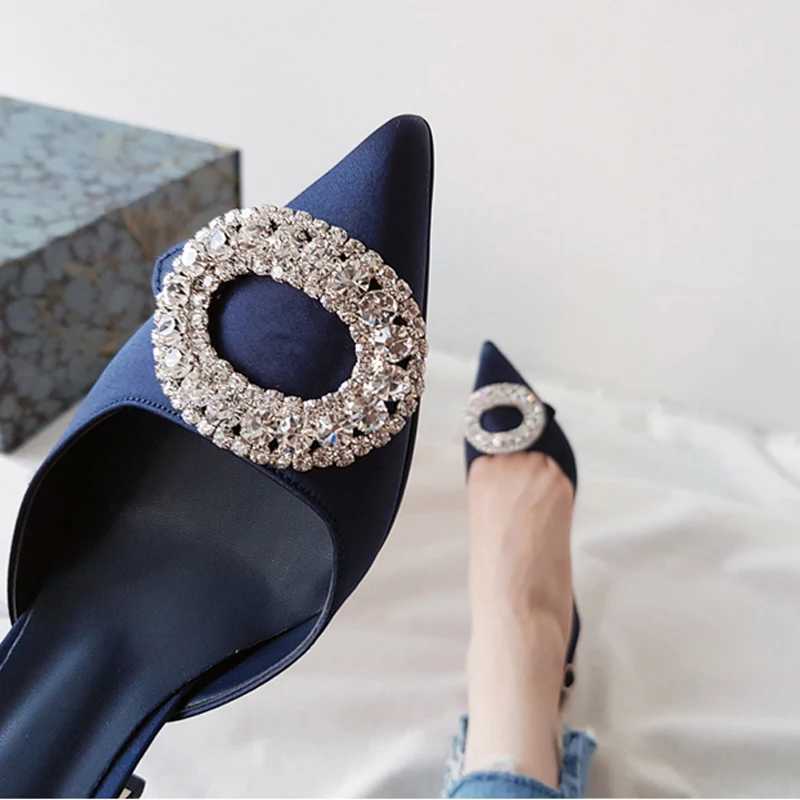 Hot High H 2023 New New All-Match Satin Wine Red Sexy Stiletto Rhinestone Pointed Toe Shoe Wen Sandals Z250311