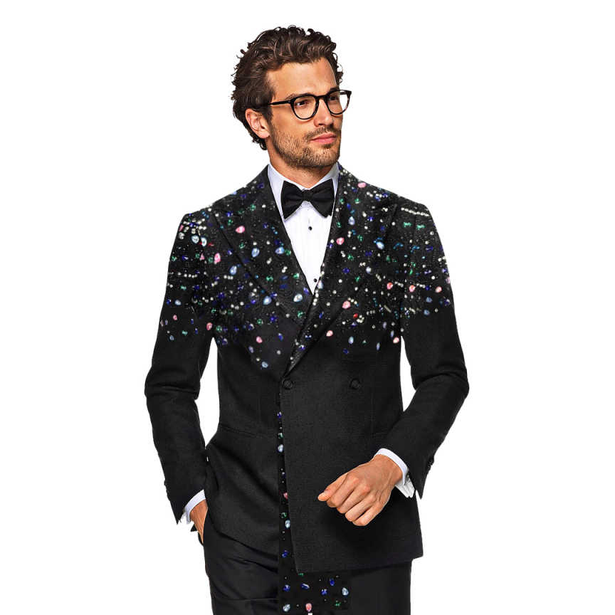 Colorful Wedding Tuxedos Double Breasted Crystal Bead Men Suit Peaked Lapel 2 Piece Set Jacket Pants Groom Business Blazers Customized