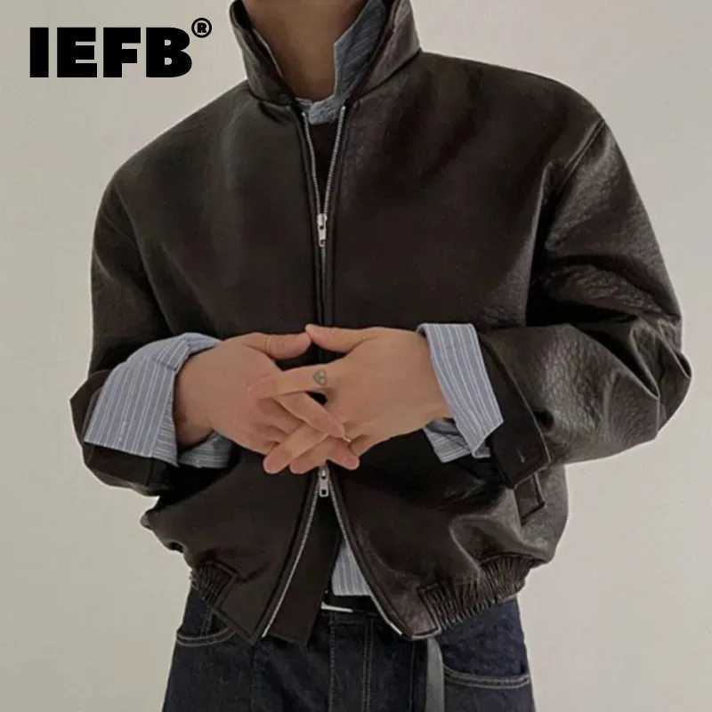 IEFB Short PU Leather Coat Mens Spring Summer Loose Turn-down Collar Coat Korean Style Trend Male Jacket Casual Top 9C5013T250311