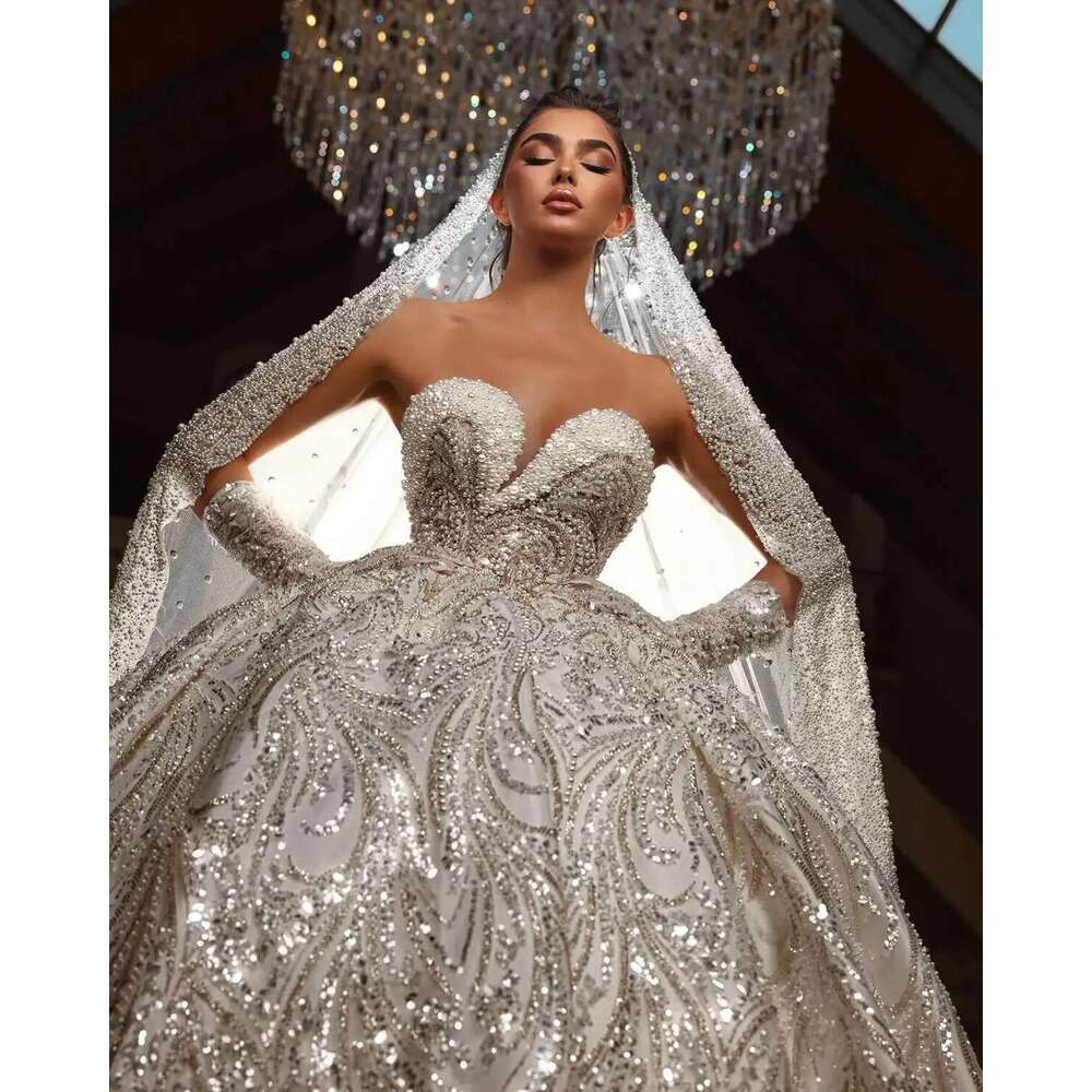Sweetheart Beads Ball Gown Sexy Wedding Lace Bridal Dresses Glitter Fringed Mariee Robe