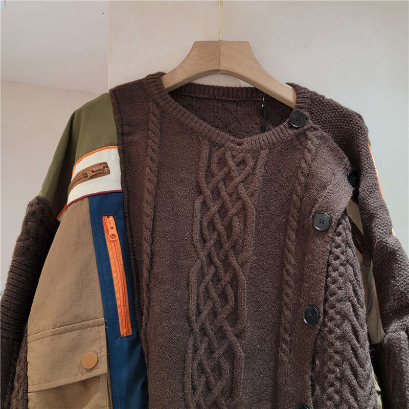 2023 Winter New Korean Soft And Lazy Top With A High-End Feel, Super Beautiful Fashion, Versatile Coffee Color Splicing Sweater