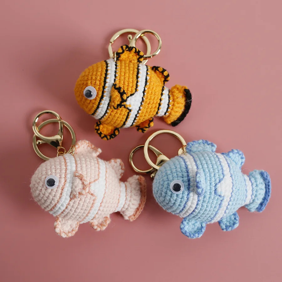 Funny Shrimp Doll Crochet Keychain Handmaking Clown Fish Knitting Keyrings For Car Keys Accessories Cute Shrimp Pendant Keyrings 250305