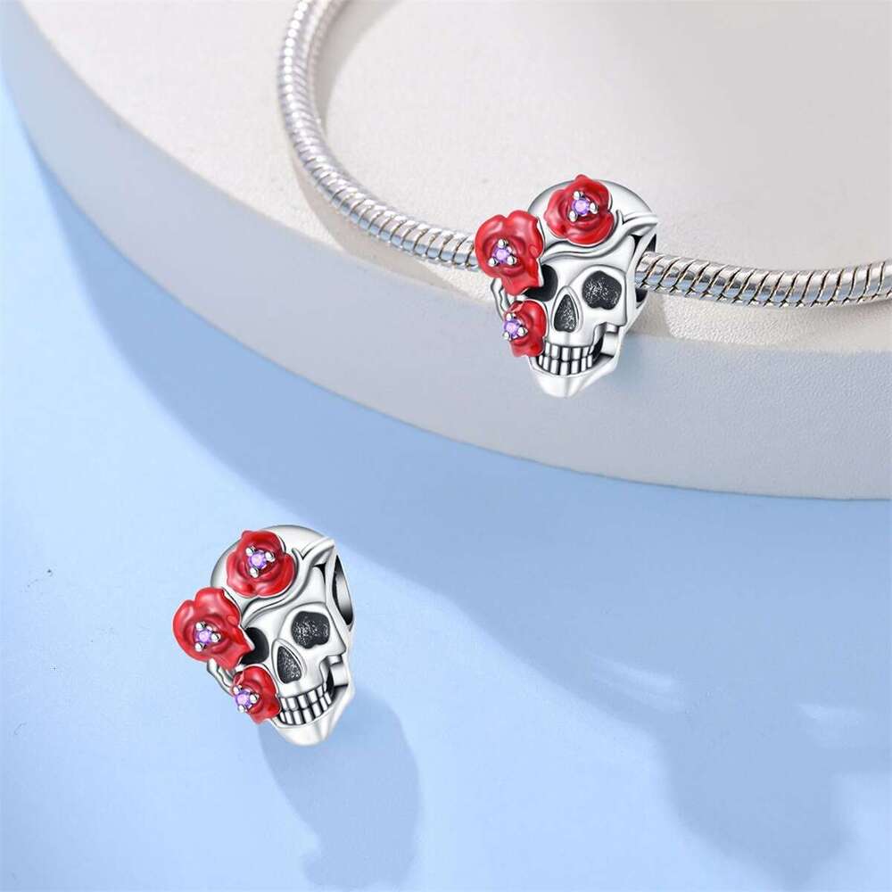 New Hot Selling S925 Jewelry DIY Jewelry Accessories Fit Snake Chain beads Bracelet 925 Sterling Silver Halloween Skull Rose Charms Bead