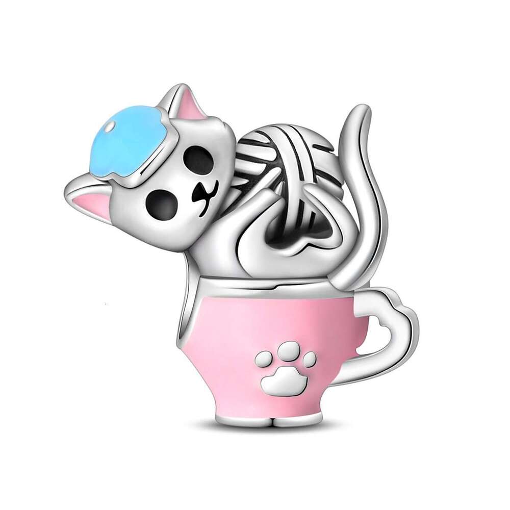 925 Sterling silver Charms Cat Series Rock Music Cat Bead DIY Jewelry Accessories Fit Snake Bead Bracelet For women jewelry gift