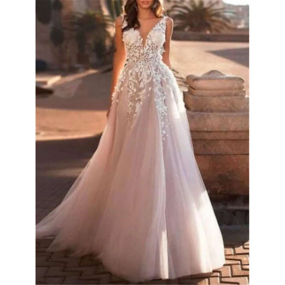 Backless Summer A E Wedding Dresses Sexy V Neck Appliques Long Western Garden Arabic Bridal Gowns Plus Size Custom Made BC