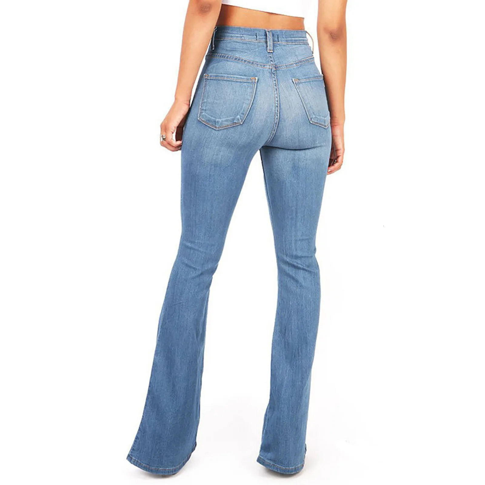 4XL Flare Jeans Womens High Waist Jeans Zipper Fly Denim Blue Black Jeans Wide Leg Pants Belt Tight Up Push Jeans Trouser 250306