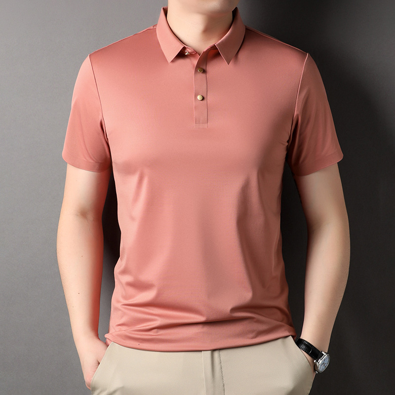 Ice silk short sleeved polo shirt for men in summer, no ironing, hanging nylon t-shirt, men's high-end trend tracksuit