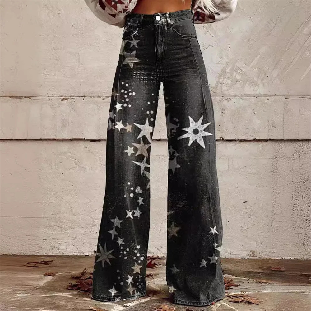 Y2k Style Womens Jeans Hip Hop Female Wide Leg Denim Trousers High Waist Straight Harajuku Fashion Pants Streetwear 250311