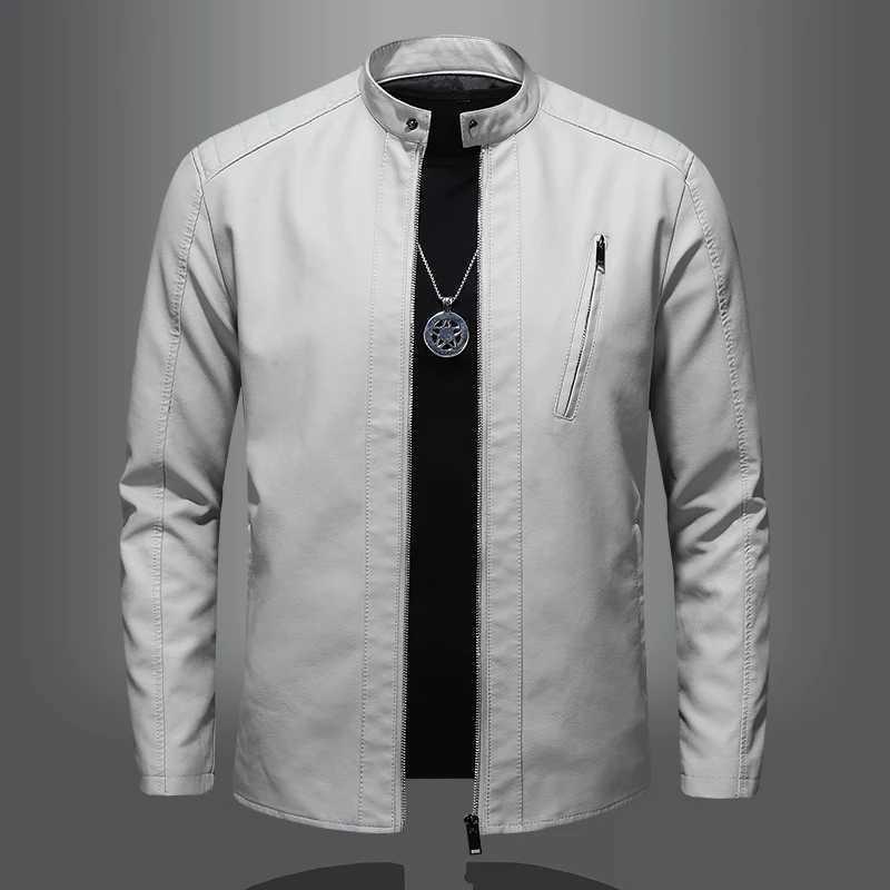 Leather Jacket Mens Jacket Trendy Handsome British Style Spring New Retro Stand Collar Casual Motorcycle Leather Jacket WindproofT250311