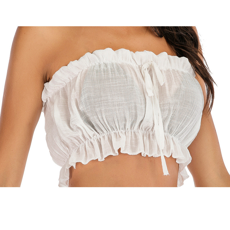 Fashion Women's With Bow Tie, Elastic Rope, Fungus Lace, Chest Wrapped, Strapless Shorts, Two-Piece Set