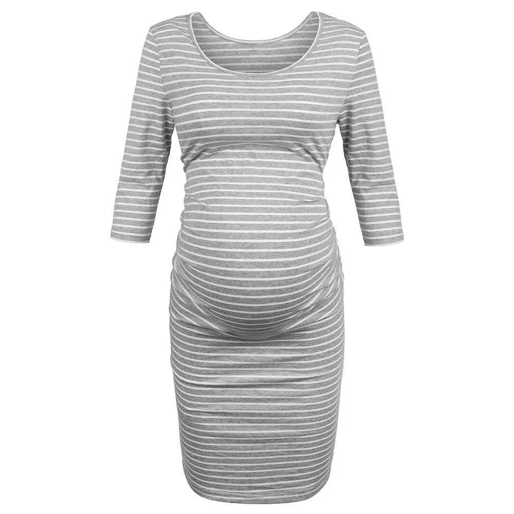 2024 summer Womens Maternity Bodycon Ruched Side Dress Casual Short 3/4 Sleeve Dress for Daily Wearing Or Baby ShowerT250311