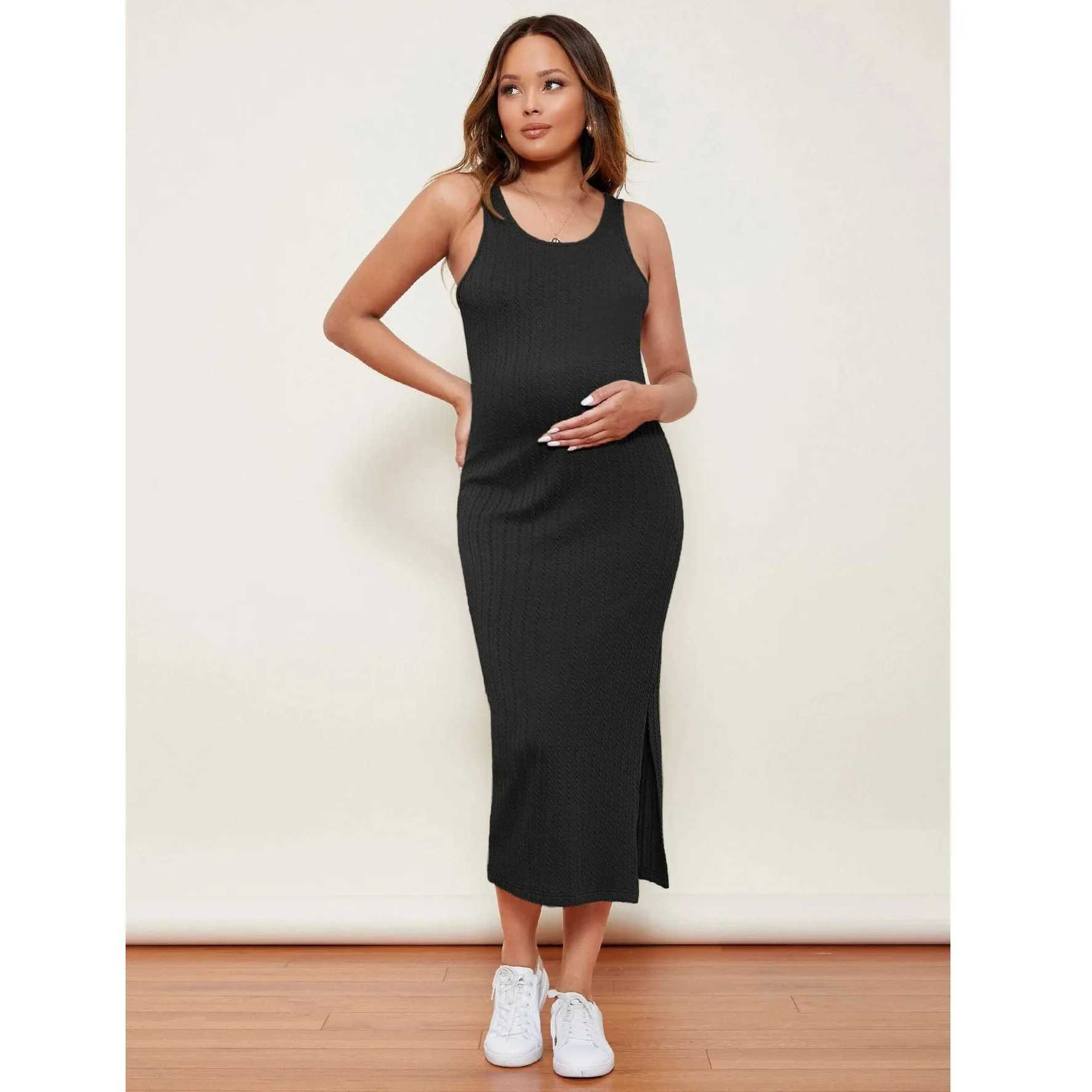 Pregnancy Dresses Sleeveless Maternity Dresses Photoshoot Clothes Spring Summer Pregnant Women Wear Knitted Vest Skirt ClothingT250311
