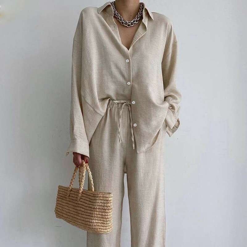2025 Women's New Loose Wide Leg Pants Shirt Fashion Casual Set 661 KLMY