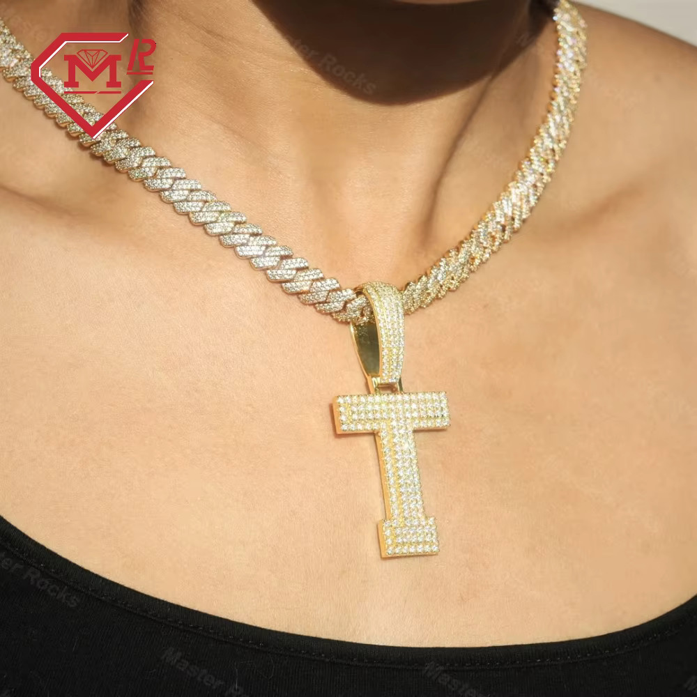 Wholesale VVS Initial Letter Pendant Sterling Silver 925 Iced Out Moissanite Diamond Initial Pendants Hip Hop
