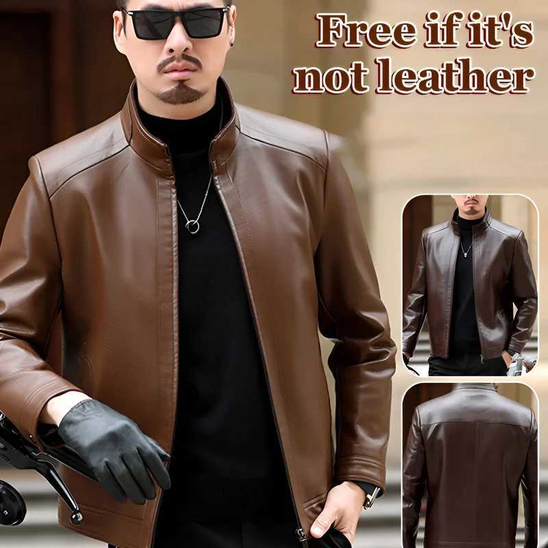 Mens Leather Jacket Stand Collar Jacket Mens Casual PU Leather Jacket Casual Mens Pu Leather Jacket Middleaged Mens JacketT250311