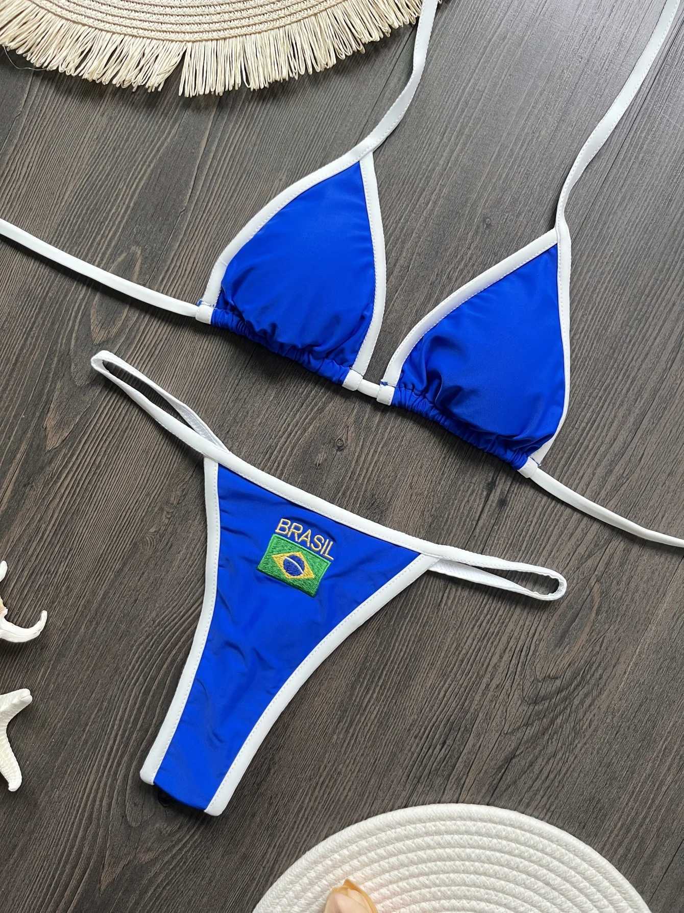 Brazilian Swimsuit Womens Sexy 2 Pieces Mini Bikini Set Triangle Halter Backless Thong Beach Bathing Suit Summer 2025 New Style T250602