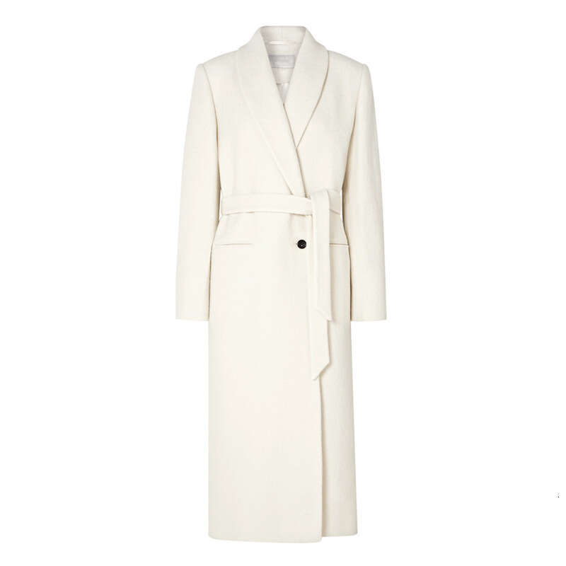 2025 Autumn Winter New Star Green Fruit Collar Belt With One Button Simple And Elongated Woolen Coat Jacket