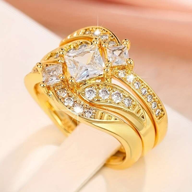 Silver Chen Jewelry Temu Gold Zircon Pair Couple Ring