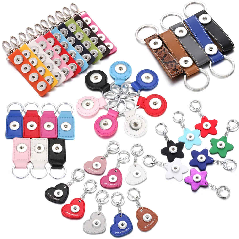 10pcs/lot Wholesale Snap Jewelry 18mm Snap Button Leather Keychain Keyring 18mm 20mm Snap Buttons Jewelry Snap Keyring Key Chain 250305