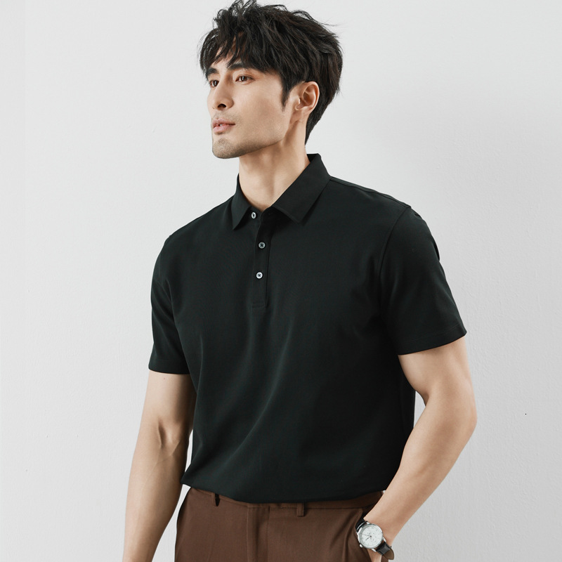 tracksuit short sleeved polo shirt men, with a lapel for high-end business, cool feeling, solid color, casual, 2025 summer trend t-shirt