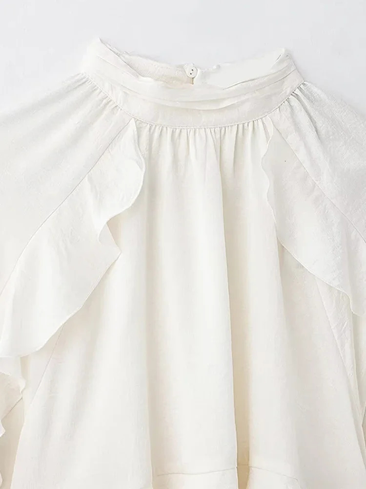 Elegant Long Puff Sleeve Female O Neck Blouses Fashion Chiffon Ruffled Shirts For Women Spring Chic Lady Tops Beachwear 250311
