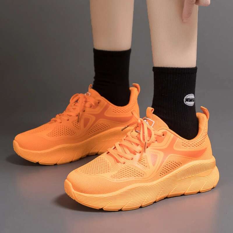 2025 New Model 2025 New Model Women Mesh Orange Breathable Sneakers Platform Sole Ladies Thick Bottom Spring Summer Lightweight Sports Shoes