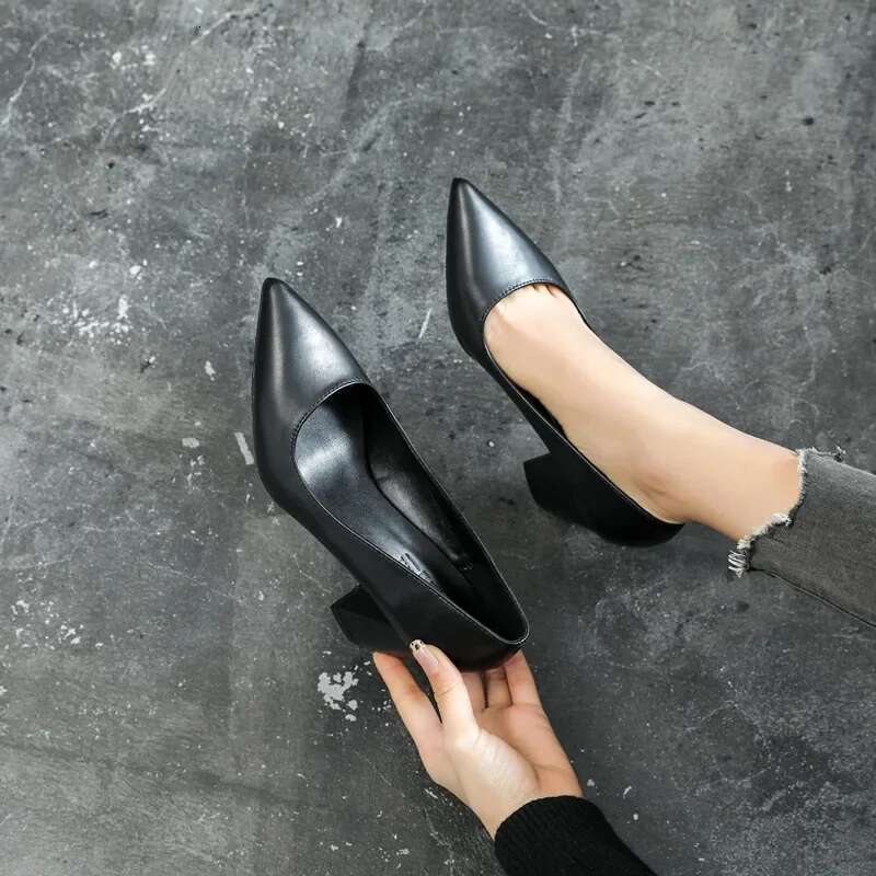 High Heel Block Heel Small Size High Women Shoes Black Pumps Ladies Heels