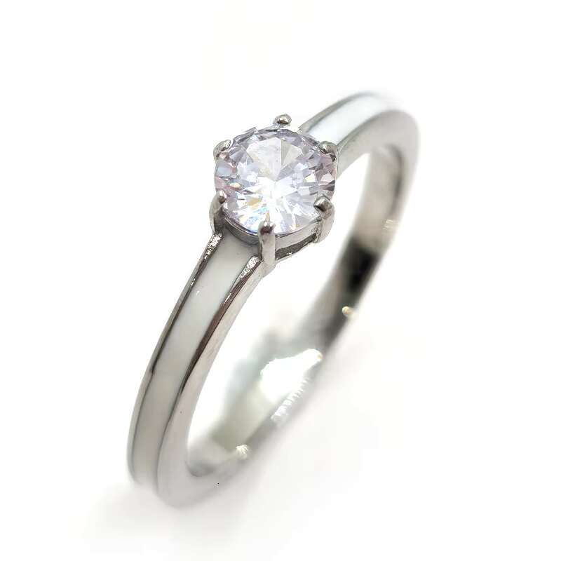 Wholesale Hypoallergenic Steel Sier Cubic Zirconium Radiant Engagement Moissanite Dia Solitaire Ring with 4 Grips