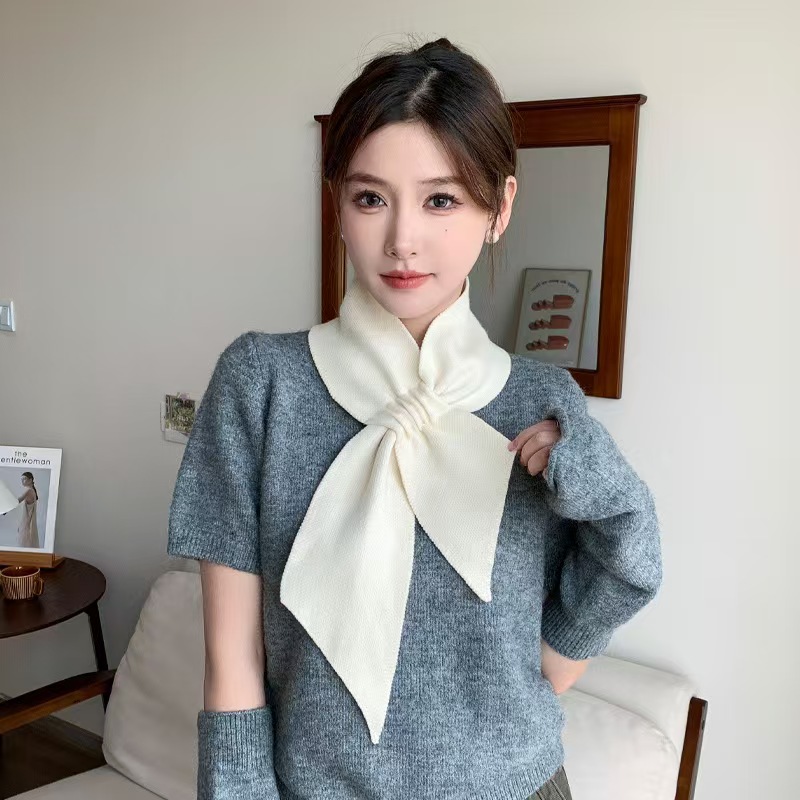 K097 Scarf for winter warmth 2025 autumn and winter new style solid color versatile thickened velvet short cross scarf knitted scarf