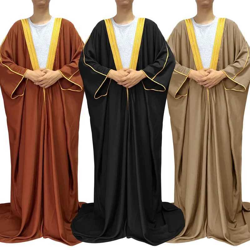 Men Saudi Muslim Satin Abaya Loose Islamic Arabia Dress Turkey Thobe Jubba Traditional Dubai Bachelor Kaftan Festival ClothingXJ250310