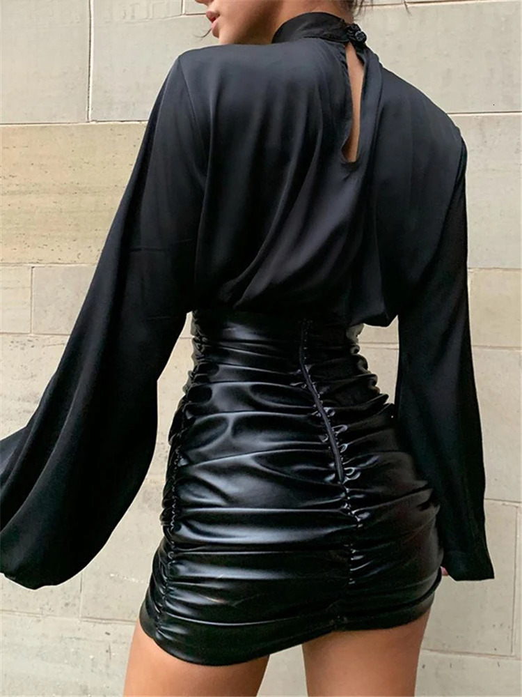 hoodie Shestyle White Satin Lantern Sleeve Blouse Office Lady Spring Solid Shine Loose Sexy Short Crop Tops Women High Waist Work Shirt jacket