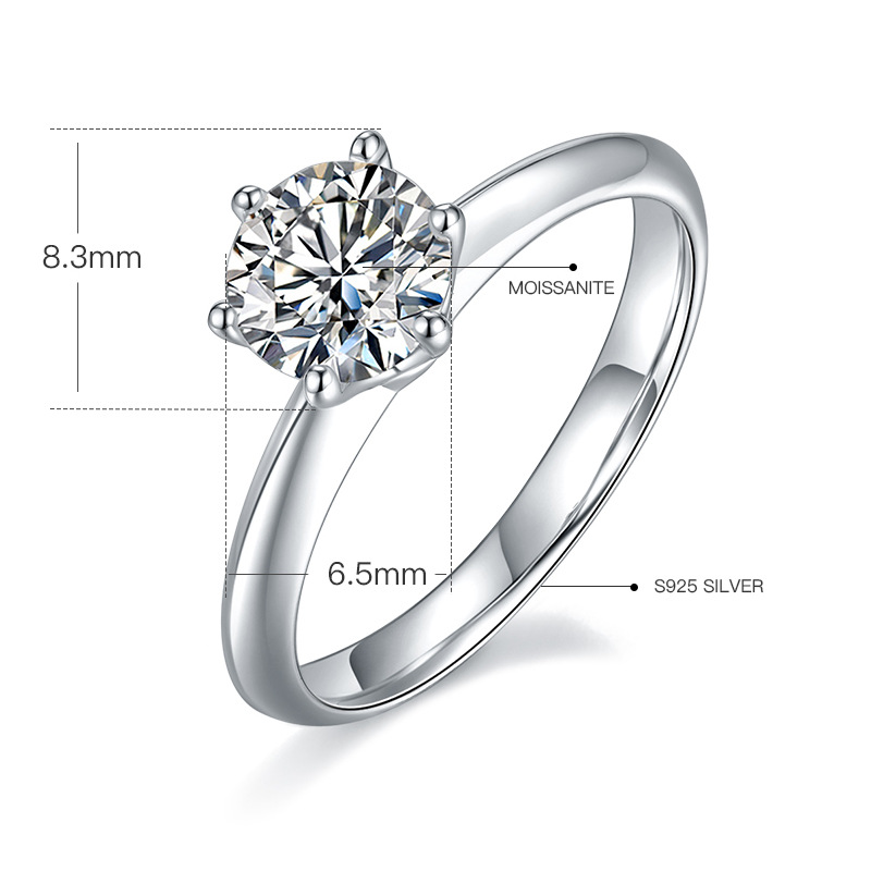 sterling sier designer for women 1-3CT moissanite fashionable womens classic six claw dia ring girls wedding engagement jewelry gift