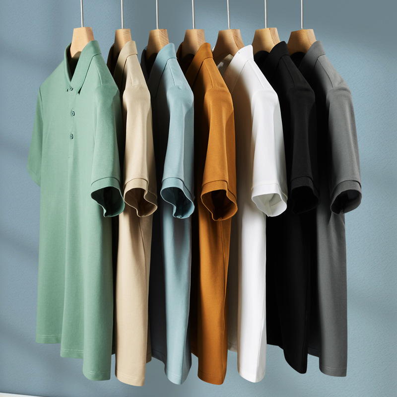 Men's polo shirt short sleeved business solid color lapel T-shirt casual 2025 new summer thin design pearl cotton versatile tracksuit