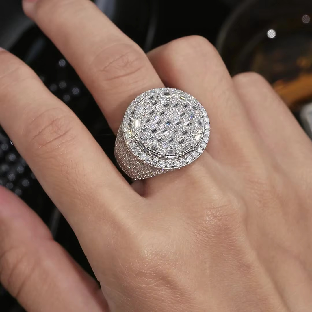 DE Hip Hop Moissanite Men Ring Iced Baguette Moissanite Men Ring Hip Hop Men 925 Silver Moissanite Rings with Certificate