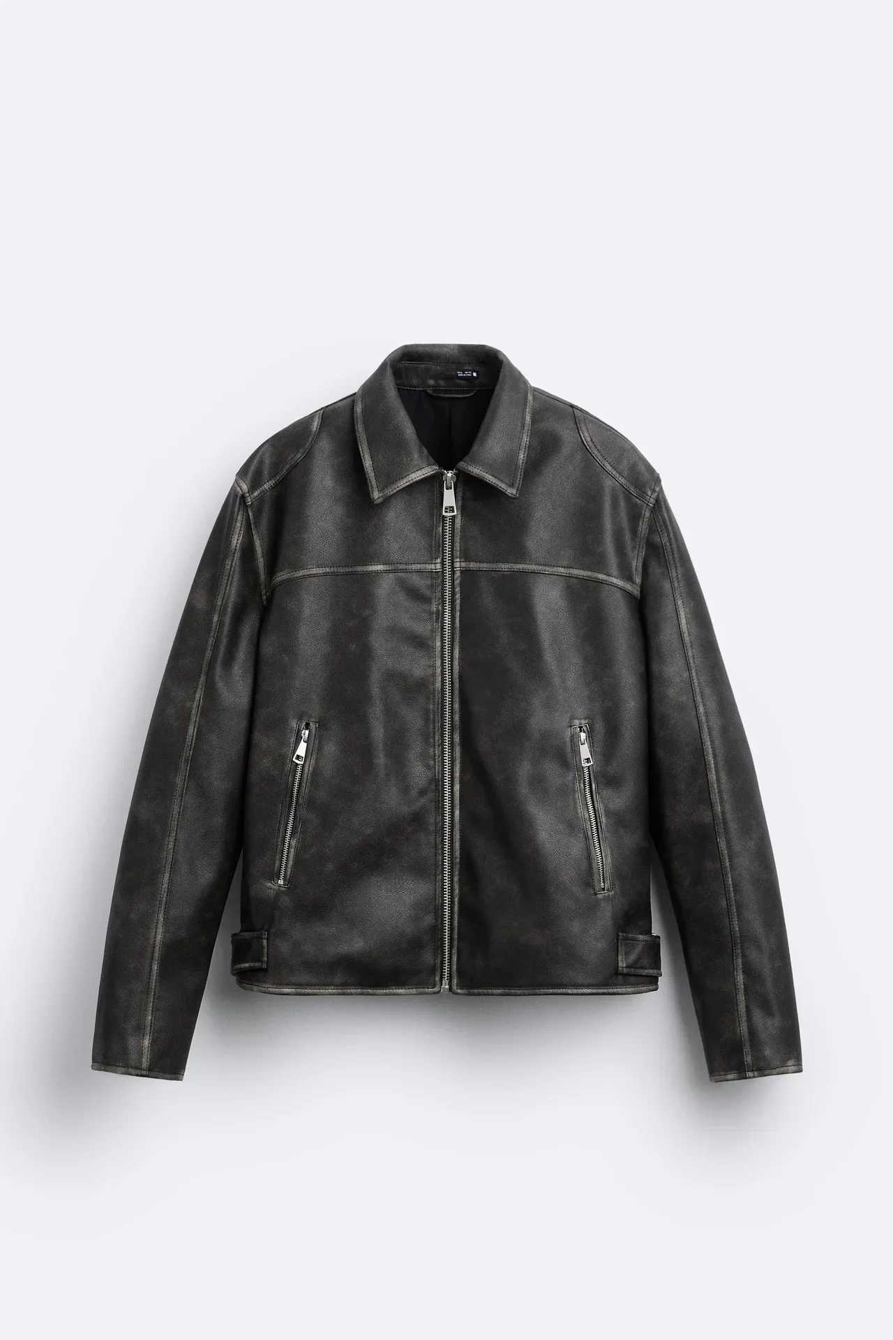 Mens Spring and Autumn New Fashion To Do Old Washed Imitation Leather Jacket Solid Color Casual Lapel Zipper PU Leather JacketT250311