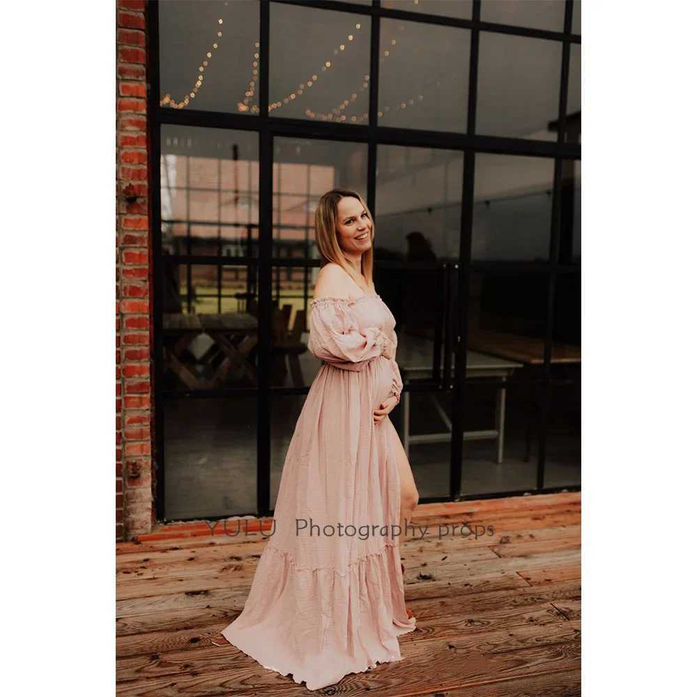 Retro Maternity Photography Linen Cotton Dresses Pregnant Women Clothes Photo Shooting Pregnancy Loose Fitting Gown X250224